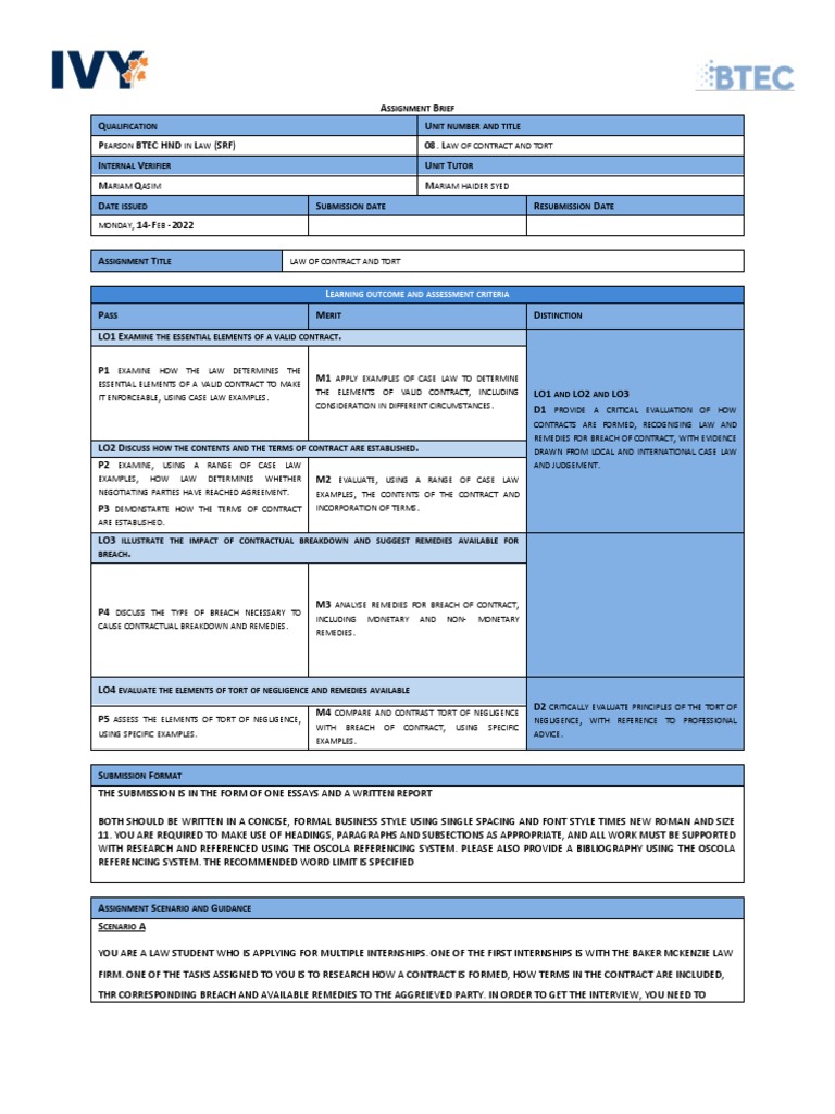 Law of Contract and Tort Brief | PDF | Tort | Negligence