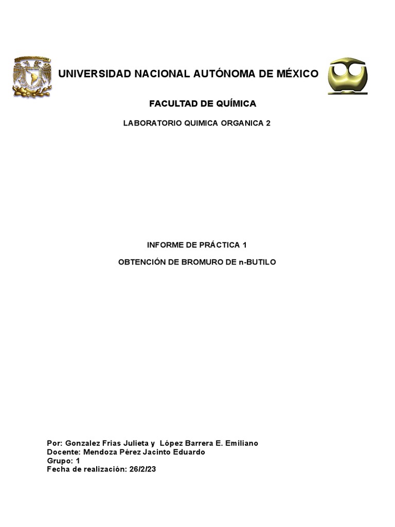 Informe Obtencion de Bromuro de N-Butilo | PDF | Química | Ciencias fisicas