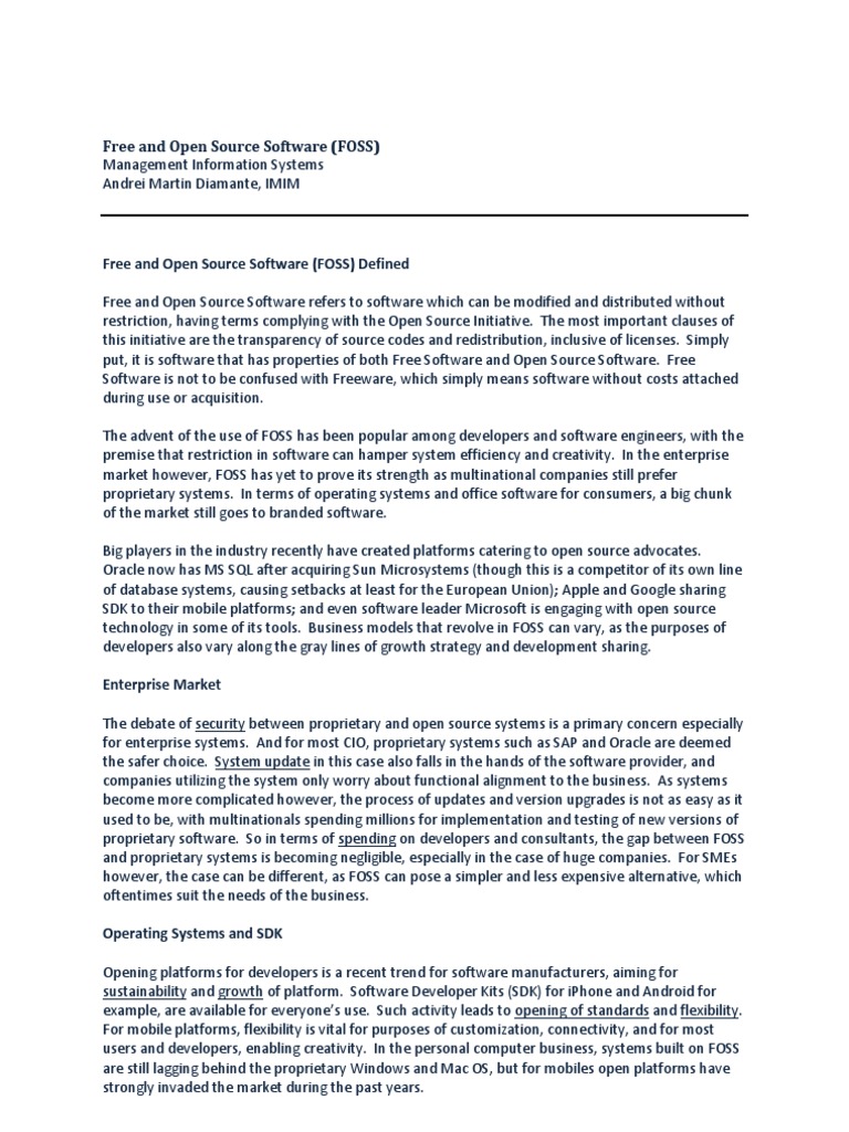 Free and Open Source Software PDF Proprietary Software Free Software