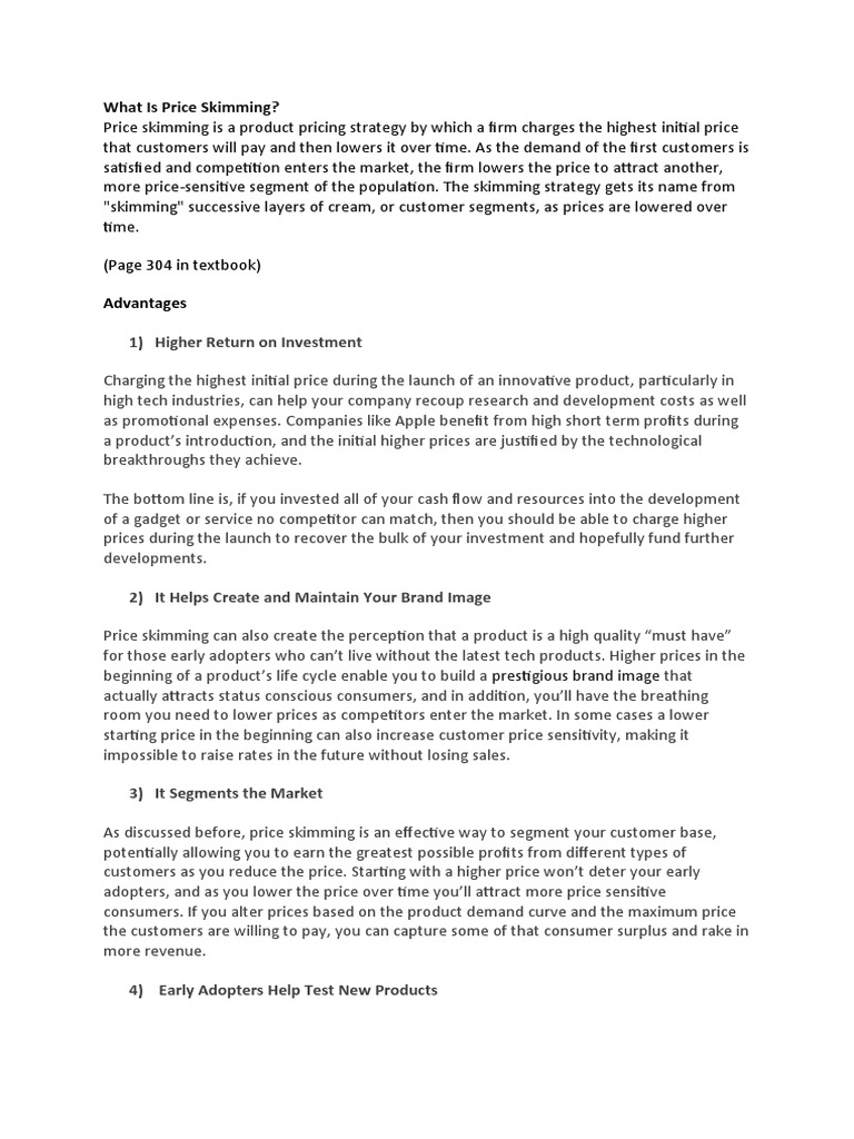 Price Skimming PDF Demand Elasticity (Economics)