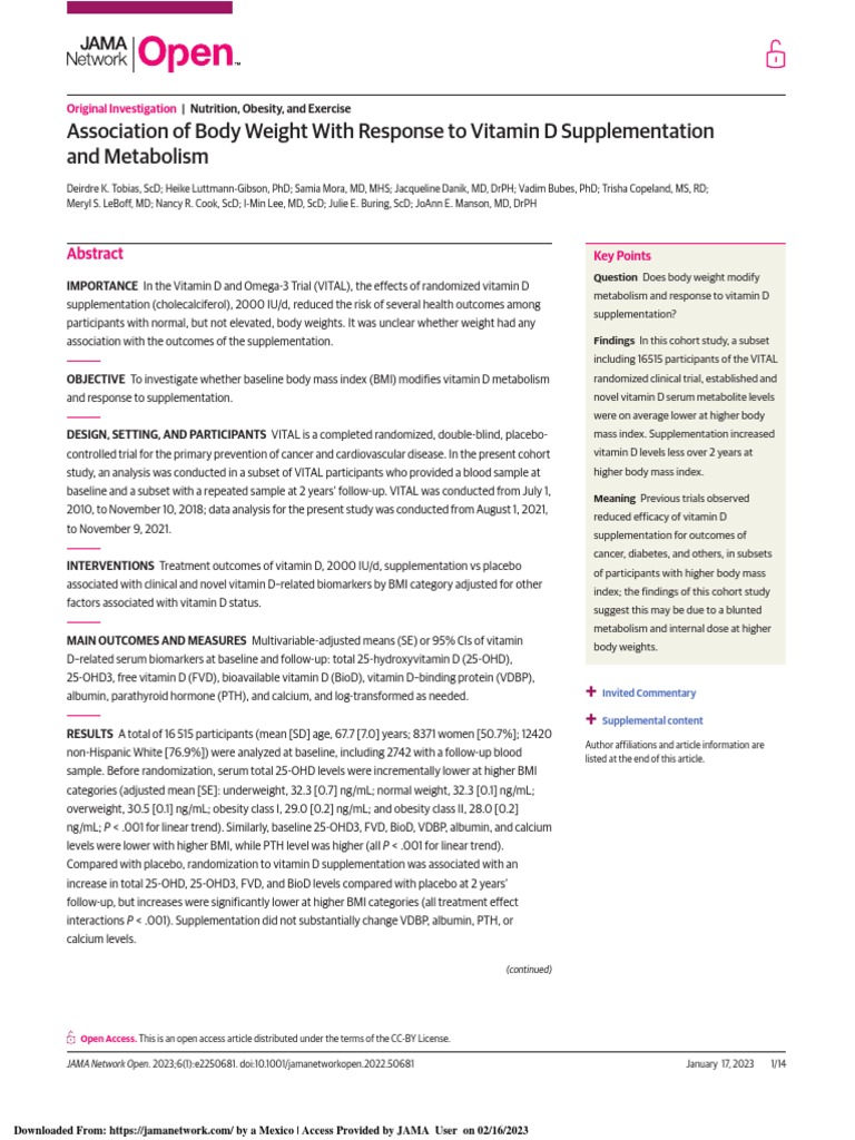 Bpdy Weight and Vitamin D PDF Vitamin D Body Mass Index