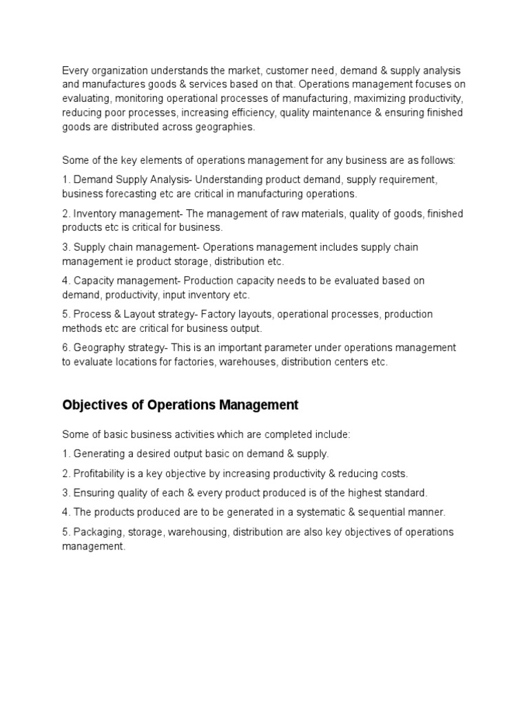 Objectives of Operations Management | PDF