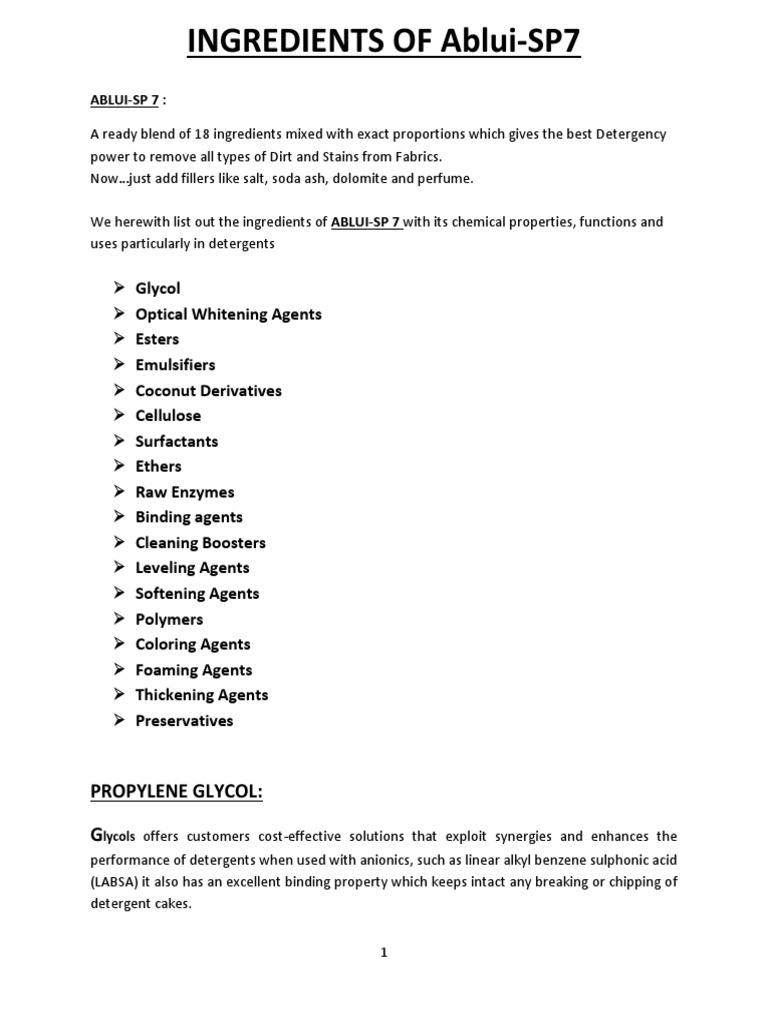 Ablui sp7 Detergent Concentrates | PDF | Emulsion | Surfactant