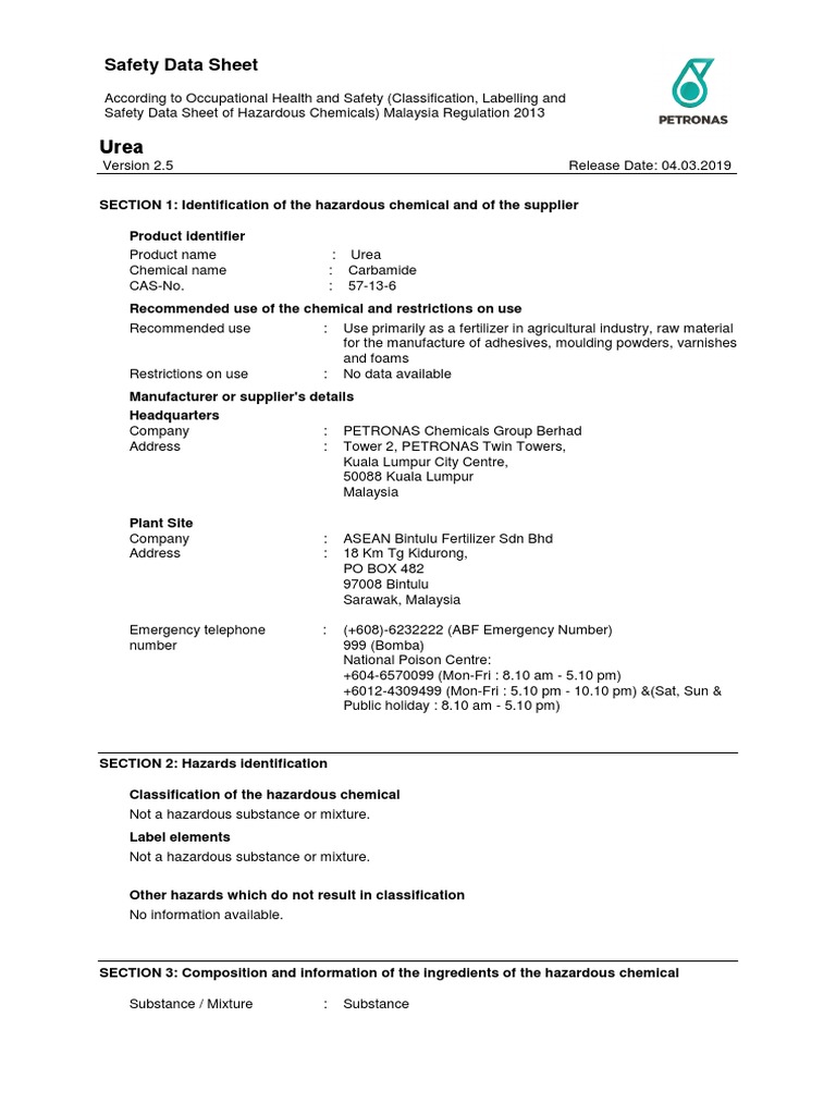 Urea MSDS Abf Download Free PDF Dangerous Goods Toxicity