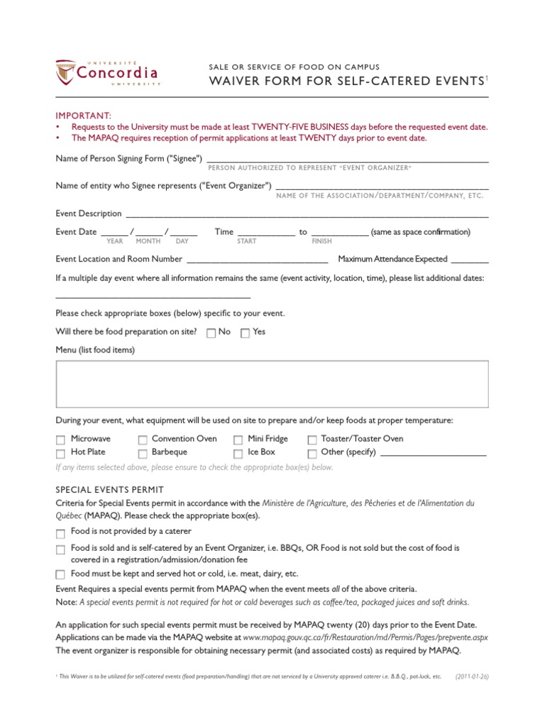 Concordia Food Waiver Form PDF Allergy Food Allergy