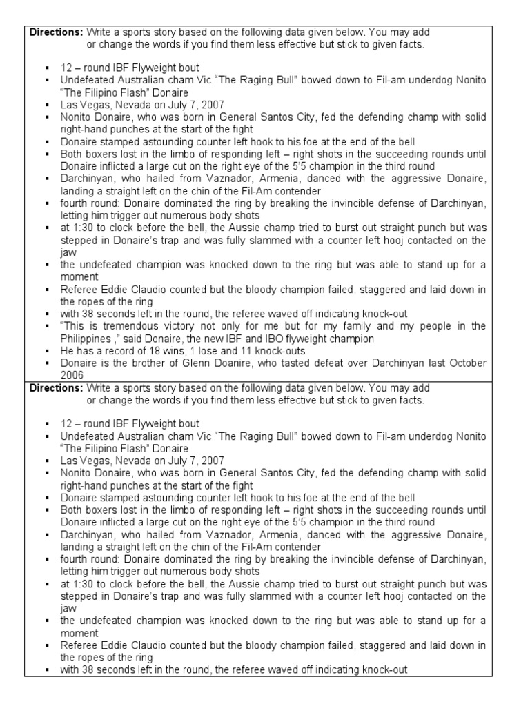 Sports Fact Sheets PDF Combat Sports