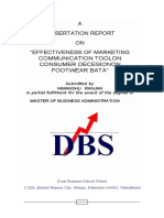 A Dissertation Report ON "Effectiveness of Marketing Communication Toolon Consumer Decesionon Footwear Bata"