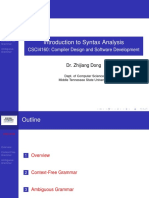 Introduction To Syntax Analysis: CSCI4160: Compiler Design and Software Development