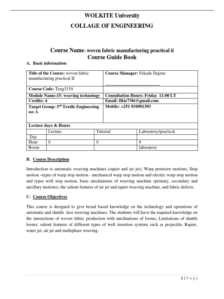 Woven Fabric Manufacturing Course Guide | PDF | Loom | Weaving