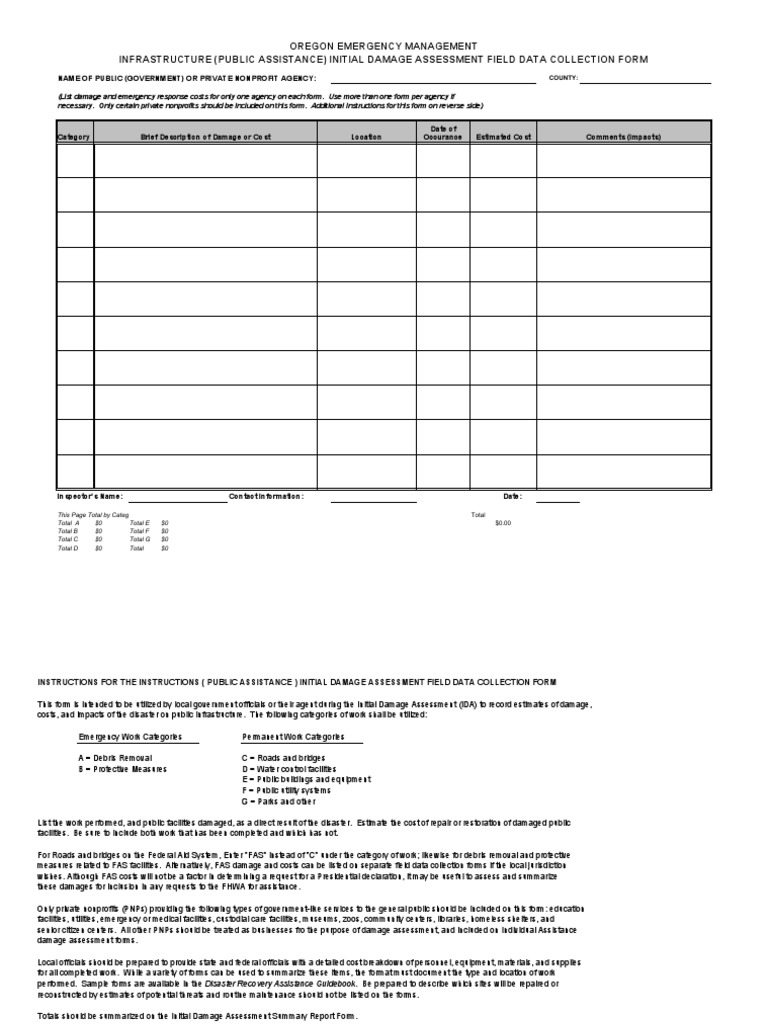 Oregon emergency management infrastructure public assistance initial