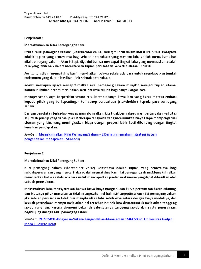 Memaksimalkan Nilai Pemegang Saham | PDF | Bisnis