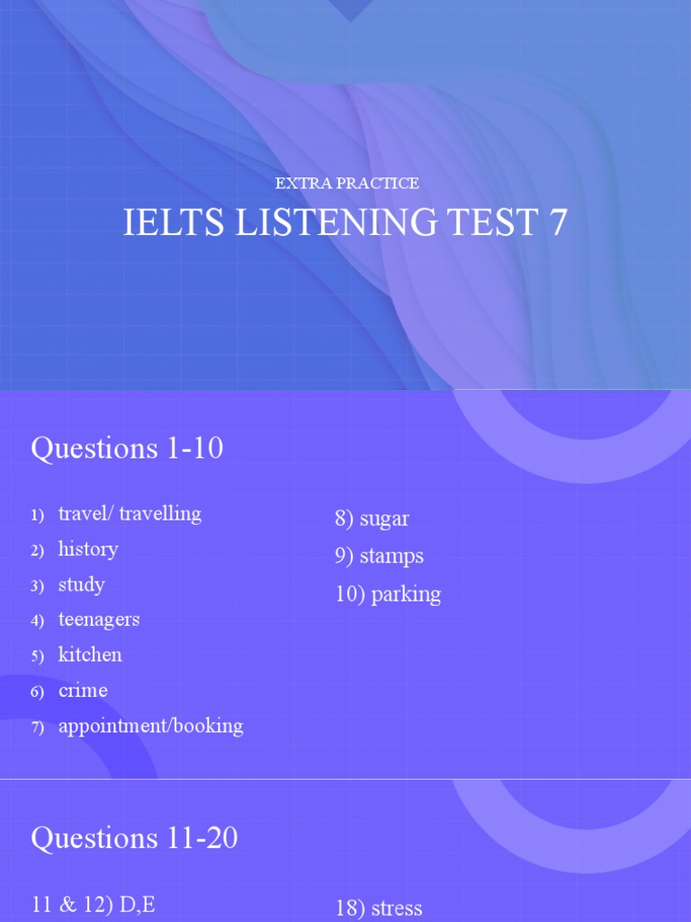 IELTS Listening Test 7 Answers | PDF