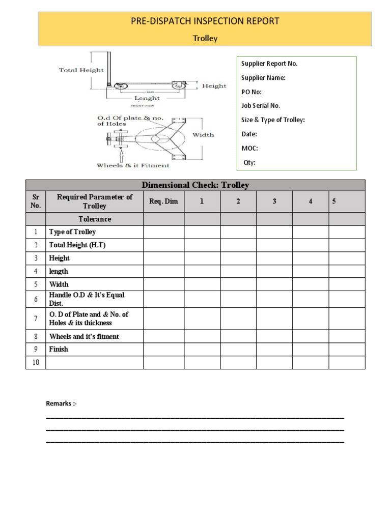 Pre-Dispatch Inspection Report: Trolley | PDF