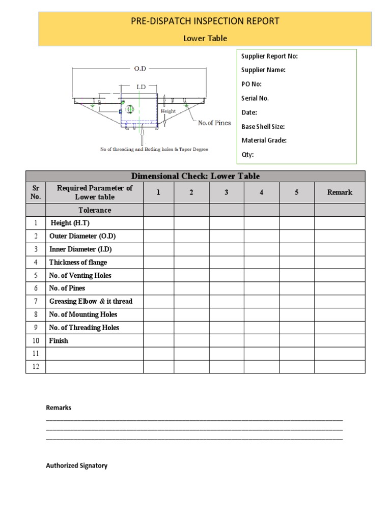 Pre-dispatch-Inspection Report of Lower Table | PDF