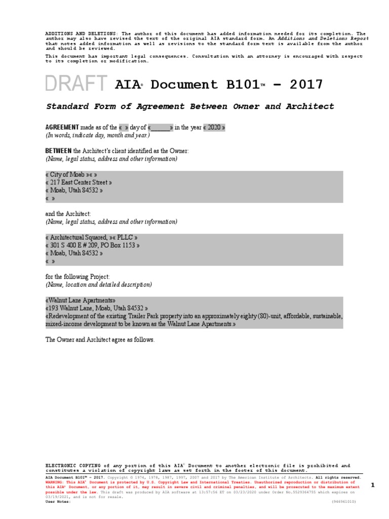 Aia document b101 2017 standard form of agreement between owner and