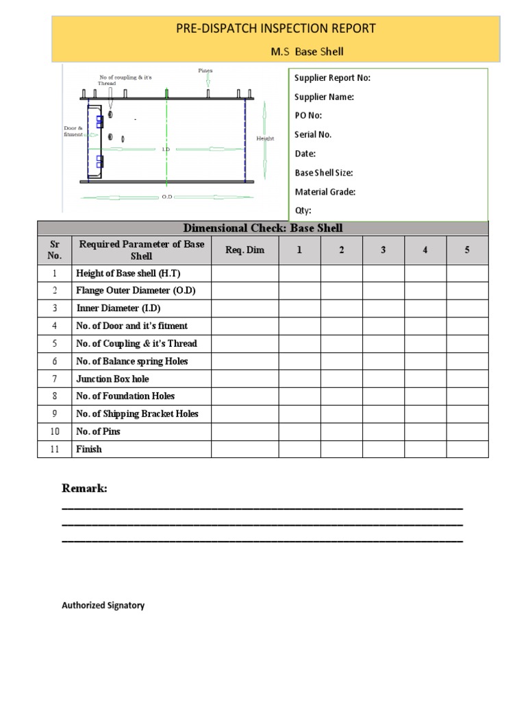 Pre-dispatch-Inspection Report of M.S Base Shell | PDF