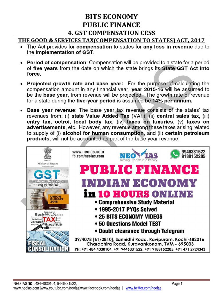 Overview of the GST Compensation Cess Act Calculating Compensation