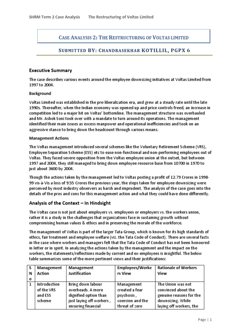 Voltas Employee Downsizing Analysis | PDF | Layoff | Employment