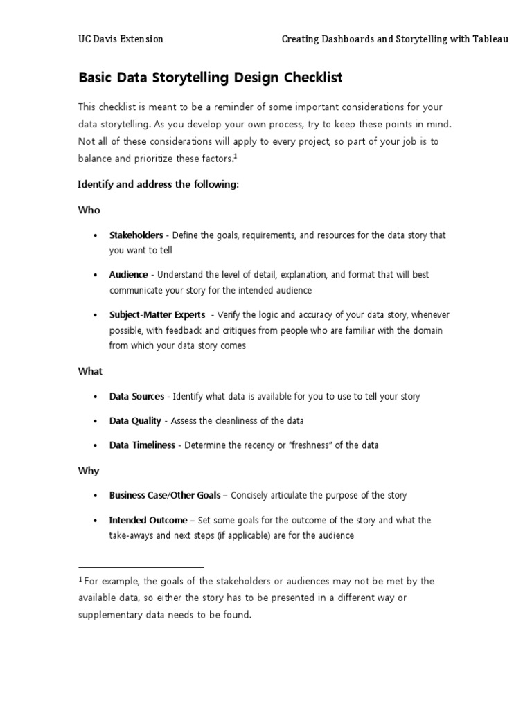 Data Storytelling Design Checklist | PDF | Storytelling | Data