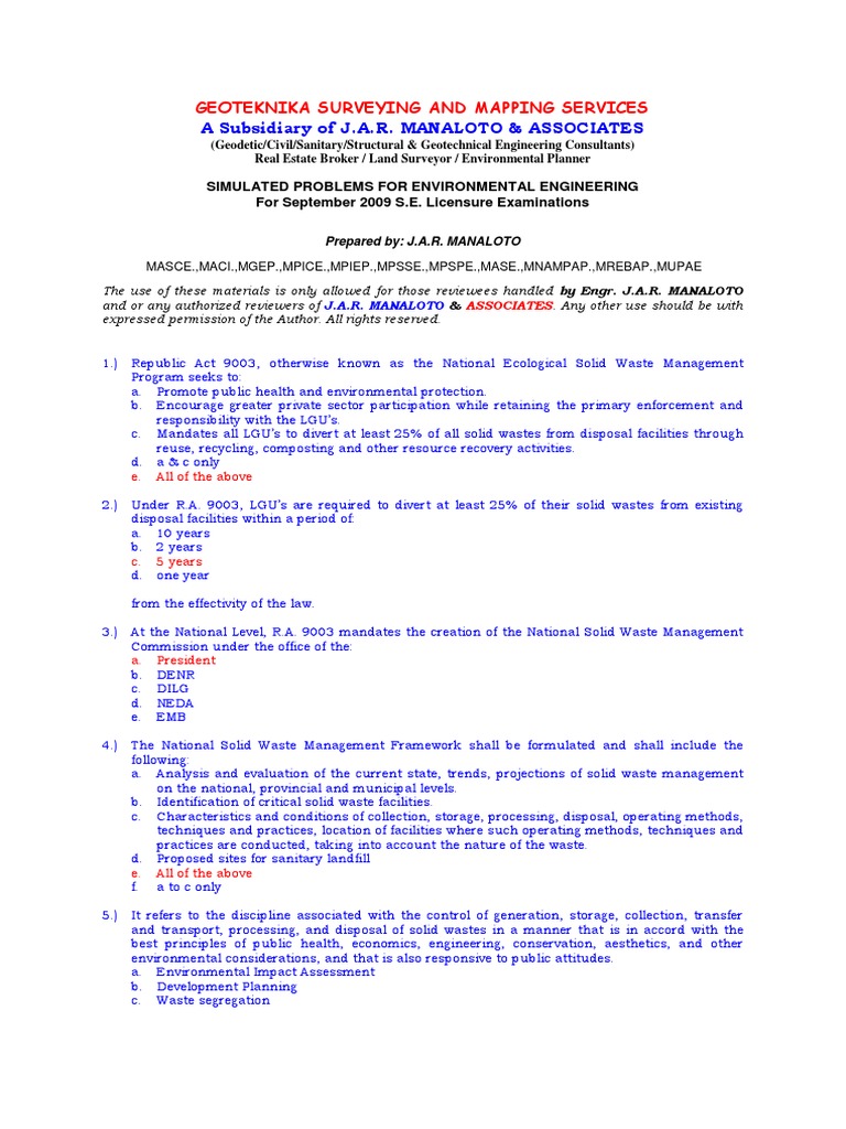 Environmental Engineering Exam Review Guide | PDF | Waste Management ...