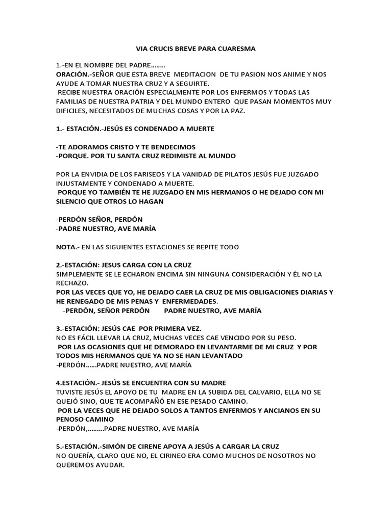 Via Crucis Breve Para Cuaresma Pdf Jesús Estaciones De La Cruz