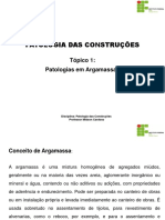 Patologia Das Construções: Tópico 1: Patologias em Argamassas