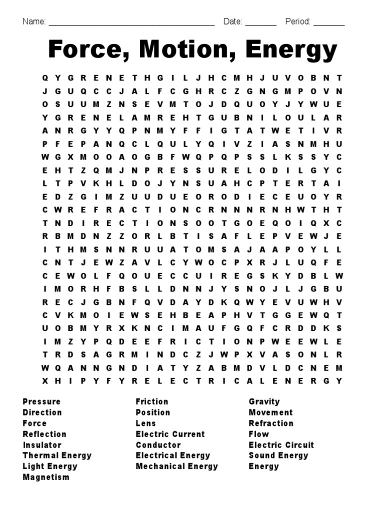 Force, Motion, Energy Name Date Period PDF