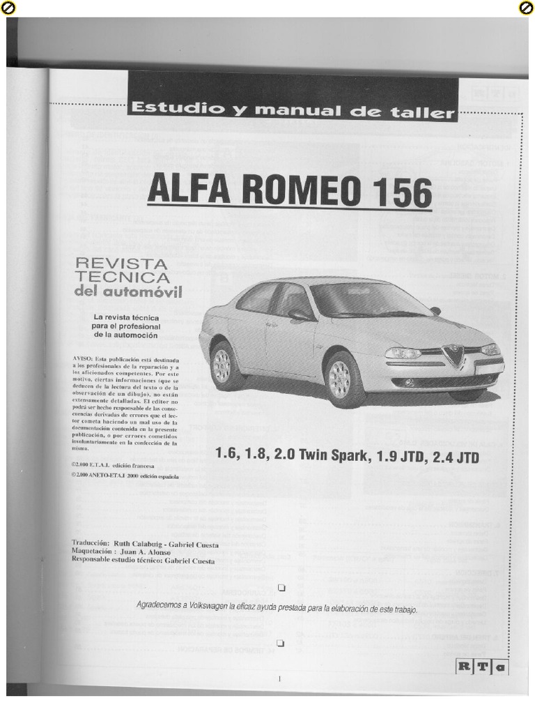 (ALFA ROMEO) Manual de Taller Alfa Romeo 156 2000 PDF