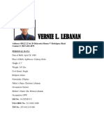 Vernie L. Lebanan: Address: Blk22 22 Lot 20 Delacosta Homes V Rodriguez Rizal Contact # 0927-265-3079 Personal Data