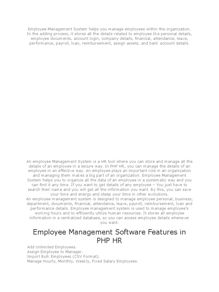 Comprehensive Employee Management System | PDF | Payroll | Employment
