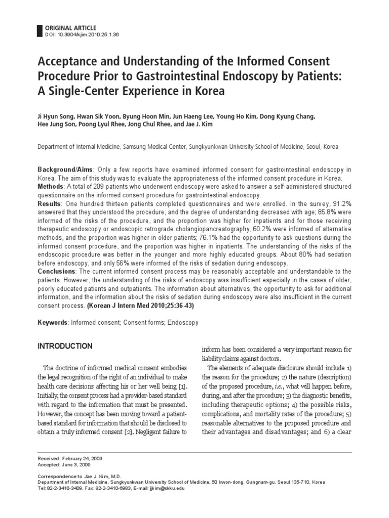 Acceptance and Understanding of the Informed Consent Procedure Prior to