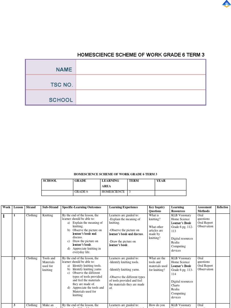 Grade 6 Home Science Term 3 Overview | PDF | Knitting | Crochet