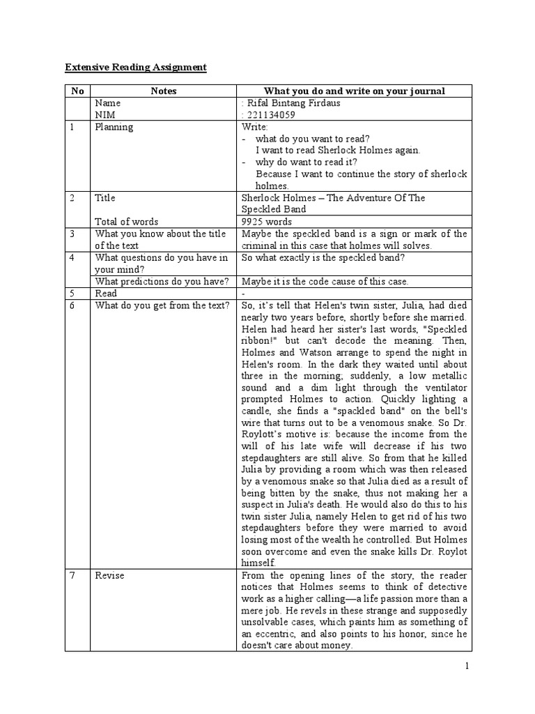 Extensive reading assignment no notes what you do and write on your