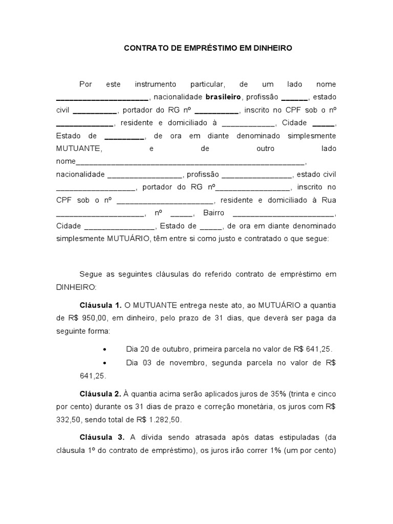Contrato de empr stimo em dinheiro pdf empr stimos juros
