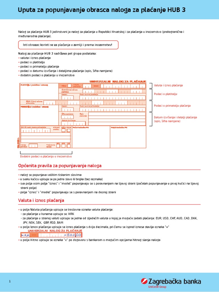 Uputa Za Popunjavanje Obrasca Naloga Za Placanje Hub 3. | PDF