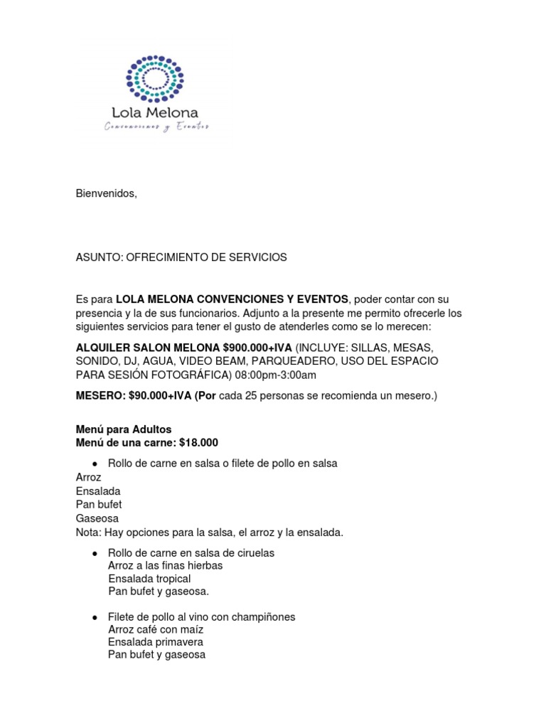 Servicios Lola Melona PDF ensalada Cocina