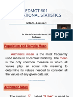 EDMGT 601 Educational Statistics: MEAN - Lesson 1