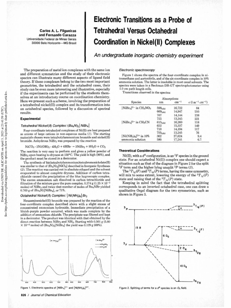 Electronic Tetrahedral Complexes: Nickel (LL) | PDF | Coordination ...