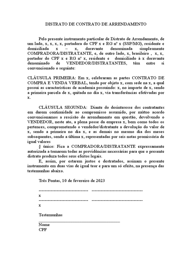 DISTRATO DO CONTRATO DE COMPRA E VENDA | PDF