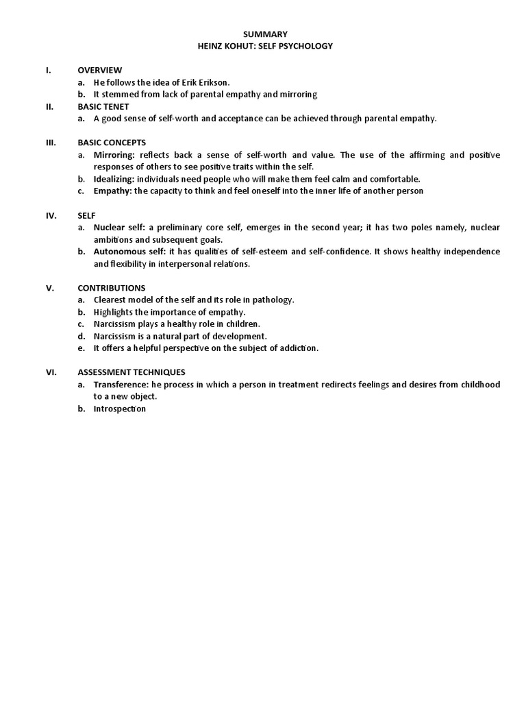 Kohut's Self Psychology Overview | PDF | Philosophy | Science & Mathematics