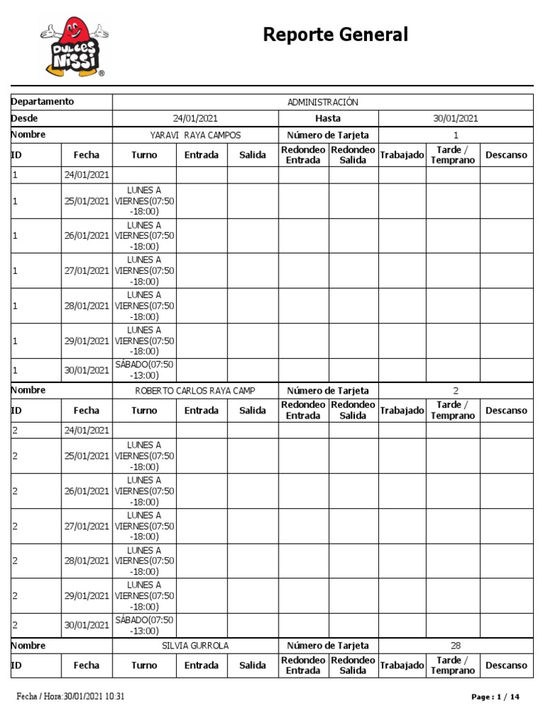 Time Card Report PDF