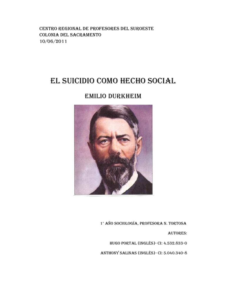 Suicidio como hecho social según Durkheim | PDF | Suicidio | Emile Durkheim