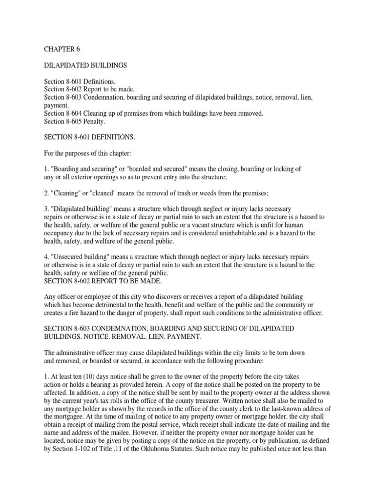 Code of Ordinance (Health and Sanitation) Chapter 6 Dilapidated