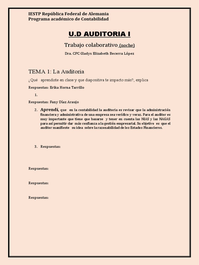 U.D Auditoria I: Trabajo Colaborativo | PDF | Crecimiento personal y ...