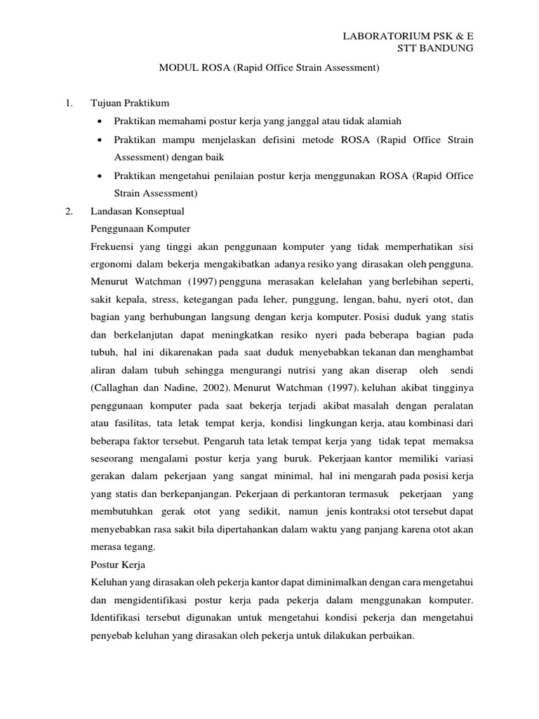 Penilaian Metode ROSA Ergonomi Kantor | PDF | Metode & Bahan Ajar