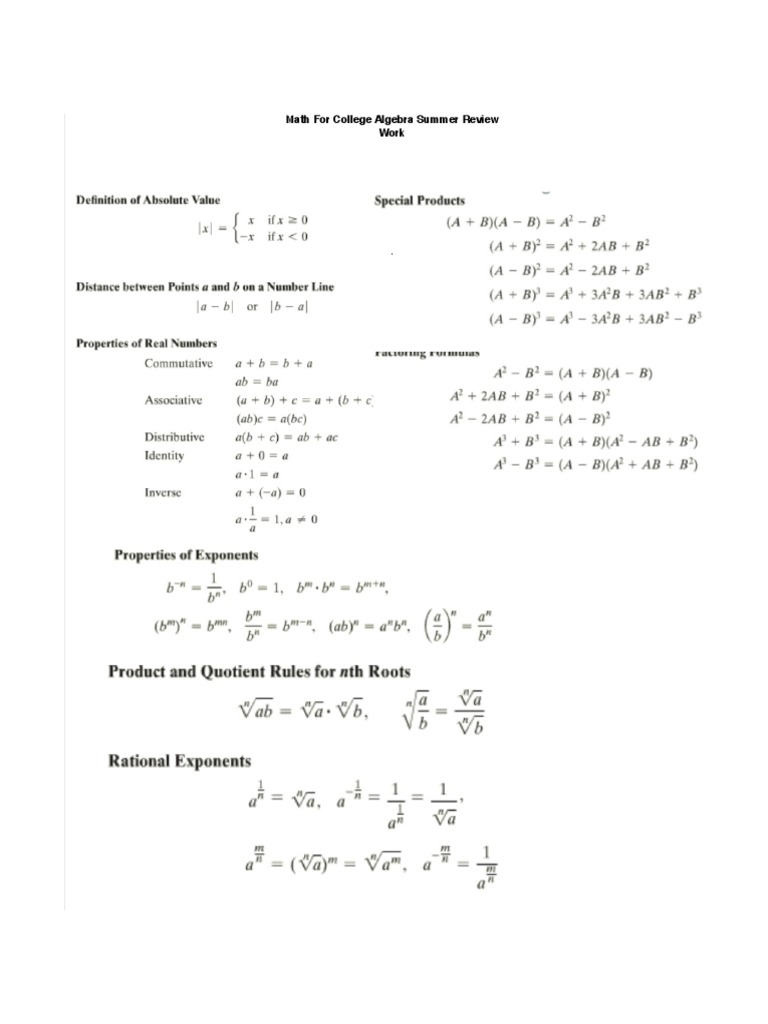 Math for college algebra pdf