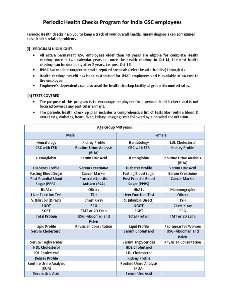 India Periodic Health Check Program GSC | PDF | Physical Examination ...