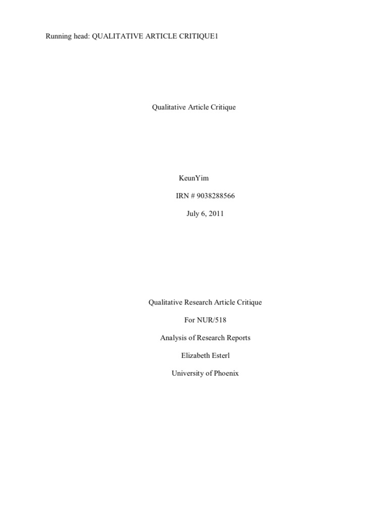 Qualitative Article Critique PDF