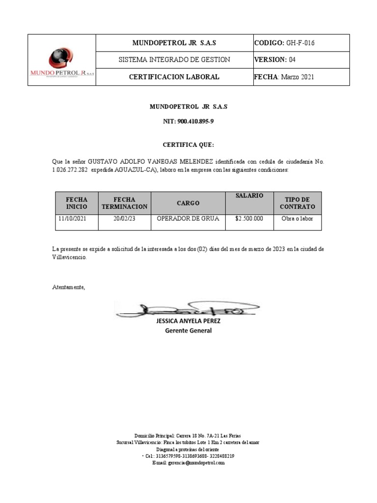 Modelo Certificado Tercero | PDF