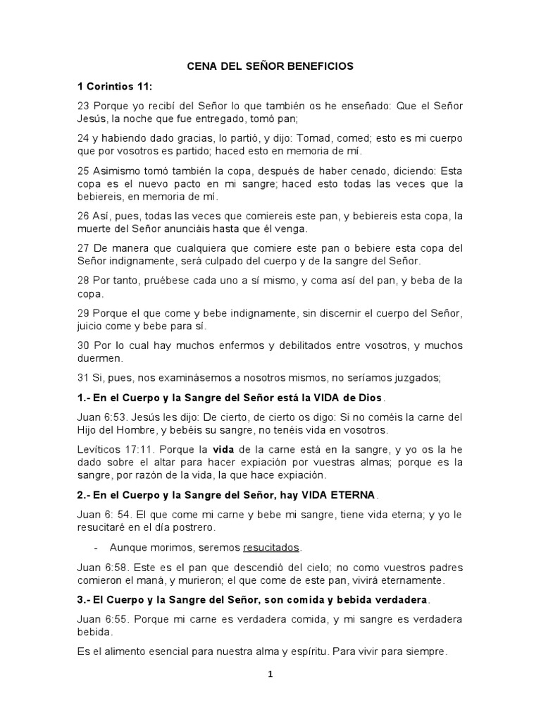 Beneficios de la Santa Cena | PDF | Jesús | Cristo (título)